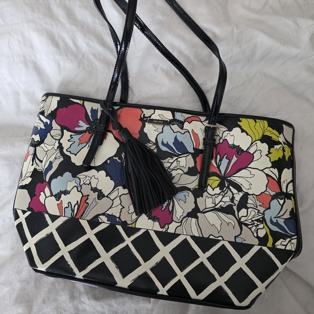 Nine West Floral Black and White Tote